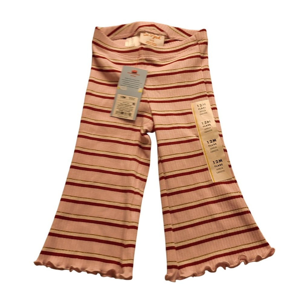 Cat & Jack Baby‎ Girls 12M Flare Leggings Pink Red Gold Metallic Stripe Rib NWT